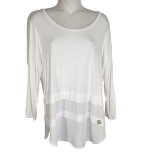 Michael Michael Kors Womens Top Medium White Tiered Mixed Media 3/4 Sleeve Sheer